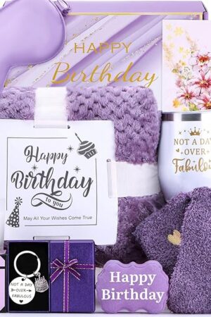 Birthday Gifts for Women, Happy Birthday Gifts for Mom, Her, Sister, Best Friend, Girlfriend, Coworker, Wife Bday Gift Ideas, Unique Relaxing Spa Birthday Gift Basket for Women Care Package w/Blanket