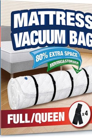 Vacuum Mattress Bag for Memory Foam and Latex with Band, Ideal for Convenient Moving, Storage and Transportation (Queen/Full) (Black)