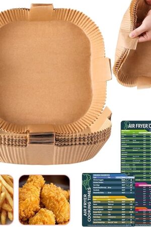 Air Fryer Disposable Paper Liner, Square Parchment Insert Non-Stick, Baking Food Grade Sheet for Aifryer Basket, Oven, Pan, Oil-proof, Water-proof, Papel Para Freidora De Aire(50PCS 7.9 Inch Natural)