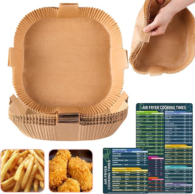 Air Fryer Disposable Paper Liner, Square Parchment Insert Non-Stick, Baking Food Grade Sheet for Aifryer Basket, Oven, Pan, Oil-proof, Water-proof, Papel Para Freidora De Aire(50PCS 7.9 Inch Natural)
