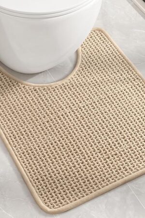 Color&Geometry Chenille Toilet Rugs U Shaped Washable, Absorbent, Stain Resistant, Non Slip, Quick Dry, 20"x24" Beige Toilet Mat for Bathroom Contour Bath Rugs for Toilet Base, Standard-Sized