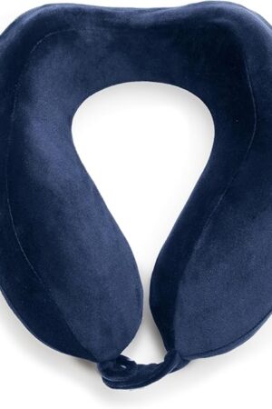 Brookstone Neck Travel Pillow - Lightweight Contoured Memory Foam Stuffable Travel Neck Pillow for Sleeping, Car, & Airplane, Size One Size, Blue
