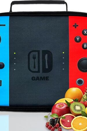 Boys Lunch Bags, Gamer Lunch Bag for Kids Boys, Video Game Lunch Box, Reusable Lunch Boxes, Large Capacity Tote Bag for School, Work, Picnic, Travel. (Red & Blue)