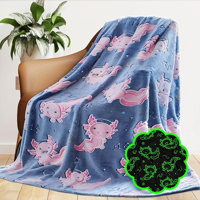 Axolotl Soft Plush Blankets Pink Blue Throw