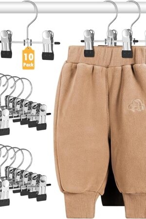 DOIOWN 10 Pack Baby Pants Hangers with Clips, Toddler Non-Slip Space Saving Hangers for Pants, Skirts, Clothes - Baby Essentials Closet Organizer