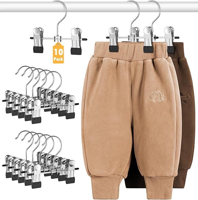 DOIOWN 10 Pack Baby Pants Hangers with Clips, Toddler Non-Slip Space Saving Hangers for Pants, Skirts, Clothes - Baby Essentials Closet Organizer