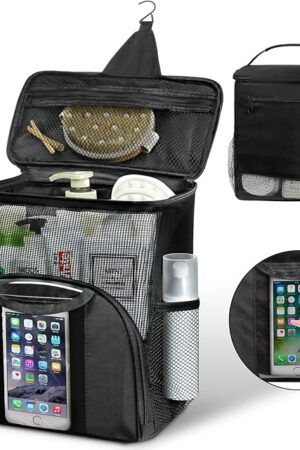 Attmu Portable Shower Caddy Mesh College Tote Bag, Large Capacity Hanging Toiletry Bag Black