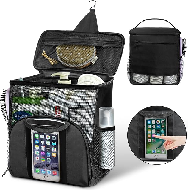Attmu Portable Shower Caddy Mesh College Tote Bag, Large Capacity Hanging Toiletry Bag Black