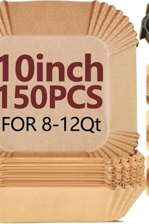 10 Inch Air Fryer Liners Disposable-150PCS Square Parchment Paper Liners,Heat Resistant & Non-Stick,Unbleached Liners for Air Fryer,Oven,Roasting,Baking,Microwave（Bottom is 9 Inch）