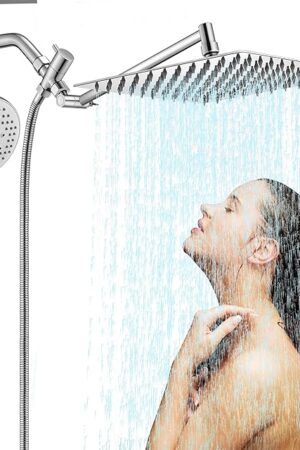 10 inch Rainfall Shower Head Combo Stainless Steel, THE FIRST WATERFALL mode, 10 Inch Rain Shower Head with Handheld 6 Spray Modes High Pressure, Overhead Shower Adjustable Extension Arm,Chrome