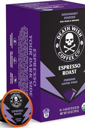 Death Wish Coffee, Espresso Roast Single Serve Coffee Pods - Fair Trade and Organic (10 Count)