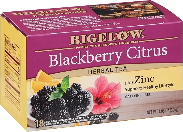 Bigelow Herbal Tea Blackberry Citrus plus Zinc, 18 Count | Blackberry Citrus | With Zinc | Pack of 1 | 18 Total Tea Bags