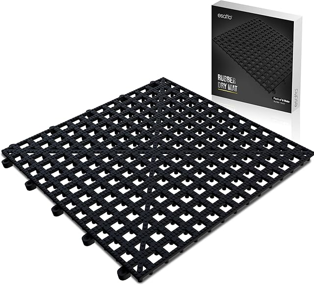Esatto 6 Pack Interlocking Shelf Mats 12″, Black – for Spills, Clean Bars, Stain Protection, and an Anti-Slip Surface