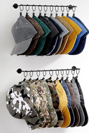 Viklluyr Hat Rack for Baseball Cap Hat Storage with 20 Hooks - Modern Metal Hat Organizer Wall Mounted Caps Hanger Set of 2 for Closet Door Bedroom Entryway Laundry