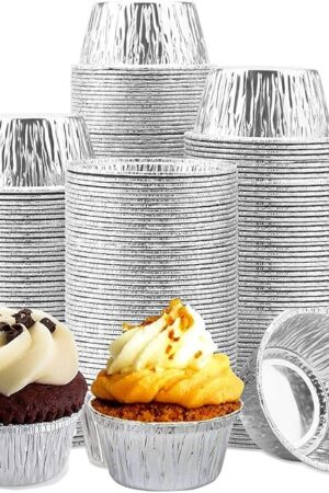 Aluminum Foil Ramekins [150 Pack] Ramekins 4 oz Aluminum Disposable Ramekins, Aluminum Tin Foil Pans Cups Baking Cups for Roasting Tart, Pudding, Souffle, Appetizer