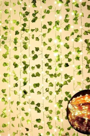 12 Pack Fake Vines for Room Decor with 100 LED String Light Artificial Ivy Garland Hanging Plants Faux Greenery Leaves Bedroom Aesthetic Decor for Home Garden Wall Wedding
