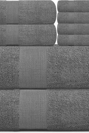 White Classic Resort Collection Soft Bath Towel Set | Luxury Hotel Plush & Absorbent Cotton | 2 Bath Towels, 2 Hand Towels and 4 Washcloths [8 Piece, Smoke Grey]