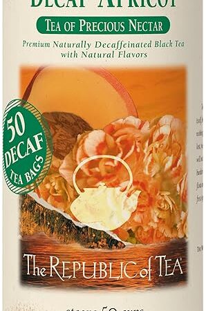 The Republic of Tea Decaf Apricot Black Tea Tin, 50 Tea Bags | Environmentally-Friendly | Decaffeinated Tea