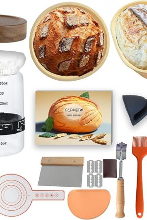 Complete Sourdough Starter Kit, Glass Sourdough Starter Jar Kit & Sourdough Bread Baking Supplies - Sourdough Starter Kit Includes Sourdough Jar, Silicone Bread Proofing Bowl & More (yellow, 10 inch)