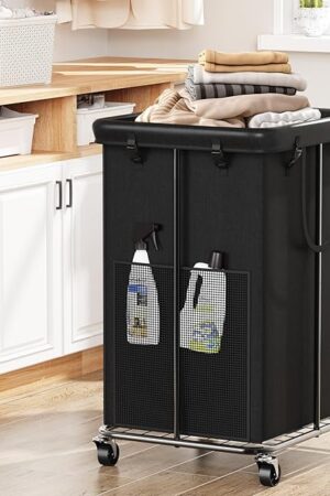 150L Large Laundry Basket with Wheels, Rolling Laundry Hamper with Removable Laundry Bag & Metal Frame, Oxford Fabric Dirty Clothes Hampers for Bedroom, Laundry Room, Bathroom, Dorm(Black)
