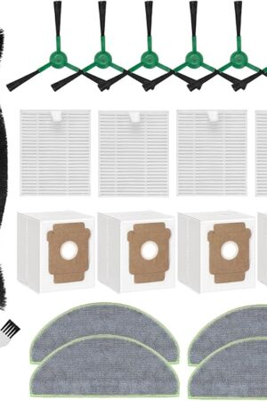 20 Pack Replacement Parts for iRobot Roomba 105 Combo/105 Combo+105 Vac/104 Combo/Q052 Robot Vacuum, 1 Main Brush, 6 Side Brushes, 4 HEPA Filters, 4 Vacuum Bags, 4 Mop Pads Parts & Accessories