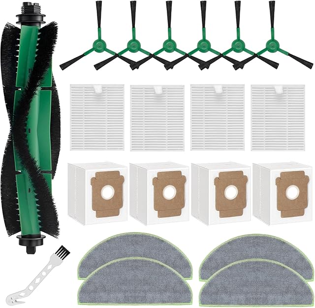 20 Pack Replacement Parts for iRobot Roomba 105 Combo/105 Combo+105 Vac/104 Combo/Q052 Robot Vacuum, 1 Main Brush, 6 Side Brushes, 4 HEPA Filters, 4 Vacuum Bags, 4 Mop Pads Parts & Accessories
