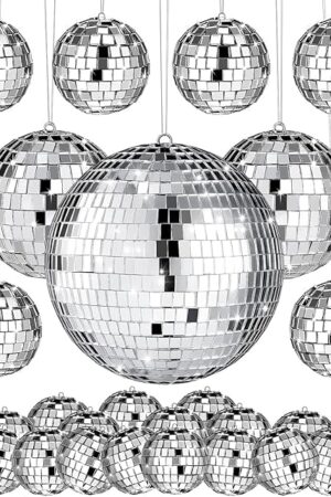 54 Pcs Disco Ball Hanging Decor - Mini Silver Mirror Ball Cake Topper for 74s Themed Party, Wedding, Christmas Supplies