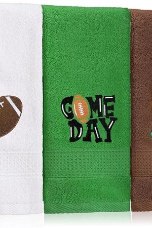 3 Pcs Football Hand Towels for Bathroom Embroidered Bathroom Towels Farmhouse Decorative 13.78 x 29.53 Inch Absorbent Soft Cotton for Kitchen Dish Fast Drying Decor