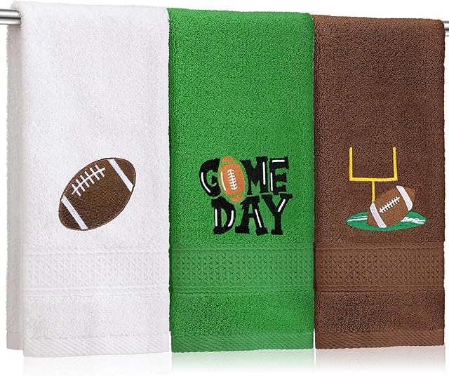 3 Pcs Football Hand Towels for Bathroom Embroidered Bathroom Towels Farmhouse Decorative 13.78 x 29.53 Inch Absorbent Soft Cotton for Kitchen Dish Fast Drying Decor