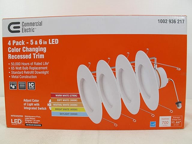 Commercial Electric 5/6 in White Integrated LED Energy Star Color Changing Recessed Trim Downlight 4 Pk