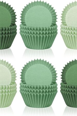 Whaline 300Pcs Green Cupcake Liners Sage Green Dark Green Light Green Baking Cups Gradient Green Wedding Cupcake Wrappers for Wedding Bridal Baby Shower Birthday Party
