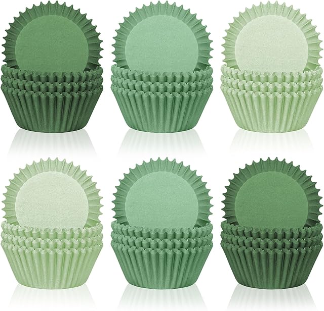 Whaline 300Pcs Green Cupcake Liners Sage Green Dark Green Light Green Baking Cups Gradient Green Wedding Cupcake Wrappers for Wedding Bridal Baby Shower Birthday Party
