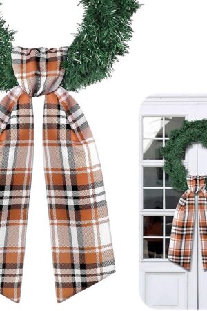 Wreath Sash for Front Door Wreath Satin Sash for Embroidery Monogram Garland Ribbon Accessories Xmas Party Yard Doorway Indoor Outdoor Wall (Fall Plaid)