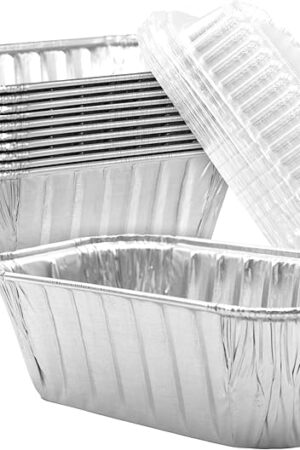 Chef-Grade Thick 6 x 3.75 in Foil Loaf Pans w/Lids 10Pk. Best Disposable Bakeable 1Lb Aluminum Tin Pan for Baking Bread Small Meatloaf or Lemon Bundt Cake for Holiday Gifts, Bake Sales or Fundraisers
