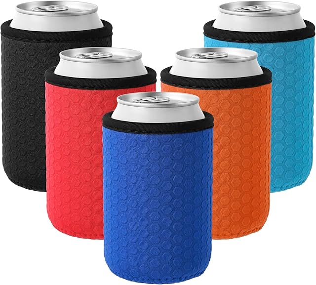 5 Pcs Insulated Can Sleeve, Reusable Can Cooler Sleeves, Non-slip Neoprene Beer Bottle Cover Holder for 12oz Standard Can Soda and Beer (Hexagon pattern)
