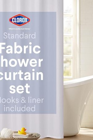 CLOROX Bathroom Shower Curtain with Waterproof Lightweight PEVA Liner Set, Standard Size for Bathroom, with Weighted Magnets and 12 Metal Hooks - 70" x 72" White