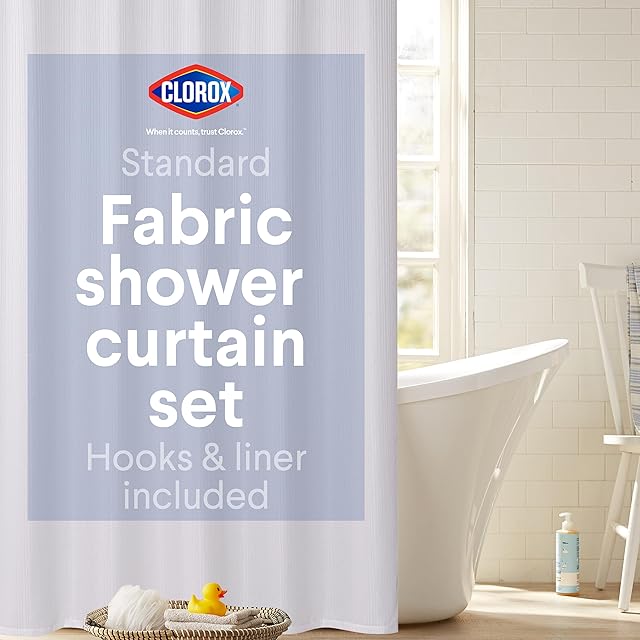 CLOROX Bathroom Shower Curtain with Waterproof Lightweight PEVA Liner Set, Standard Size for Bathroom, with Weighted Magnets and 12 Metal Hooks - 70" x 72" White