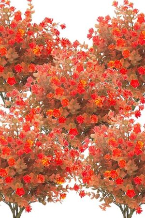 Artificial Fall Flowers, Fake Outdoor UV Resistant Autumn Plants for Home Kitchen Christmas Festival Thanksgiving Autumns Decoration(Fall Orange)