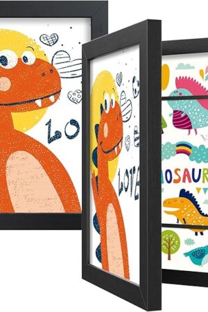 BAIJIALI Black Art Frames for Kids Artwork - Front Opening Holds 150 Drawings, 3D Crafts - 2 Packs 8.5x11 with mat or 9x12 without Mat