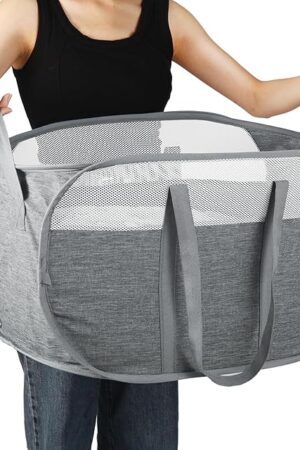 Collapsible Laundry Baskets, Tear Proof Pop Up Laundry Hamper with Dual Handles, Durable Foldable Laundry Basket, Easy to Carry Laundry Hamper for Home, Laundry Room, Bedroom, Dorm, Travel Grey