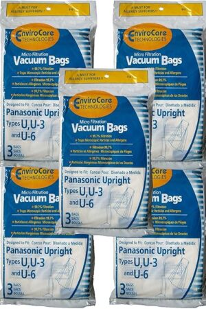 Envirocare Replacement Vacuum Bags Made to Fit Panasonic U, U-3 & U-6 Upright Vacuum Cleaner Bags,15 Pack
