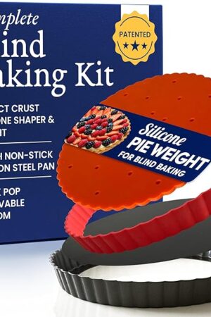Classic All-in-One Tart Pan 9 Inch Removable Bottom Set with Patented Silicone Crust Shaper & Pie Weight - Quiche Baking Dish & Tart Molds for Baking Fruit Tarts, Pies & Quiches