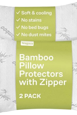 Cloud-Like Pillow Protectors with Zipper Standard Size - Breathable Cooling Pillow Covers for Hot Sleeprers - 100% Resistant to Stains, Dust & Dirt (White 2-Pack)