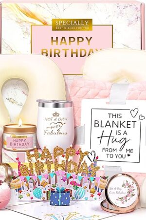 Birthday Gifts for Women, Unique Spa Birthday Gift Basket with Blanket for Women - Happy Birthday Gifts for Her, Mom, Sister, Teacher, Girlfriend, Coworker, Wife, Bestie, BFF