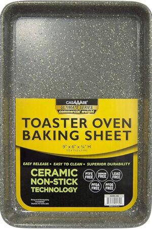 casaWare 9 x 6 x 0.75-Inch Toaster Oven Ultimate Series Commercial Weight Ceramic Non-Stick Coating Baking Pan (Silver Granite)