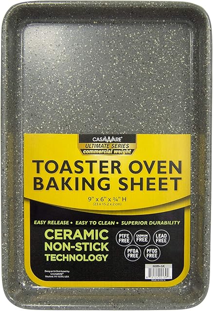casaWare 9 x 6 x 0.75-Inch Toaster Oven Ultimate Series Commercial Weight Ceramic Non-Stick Coating Baking Pan (Silver Granite)