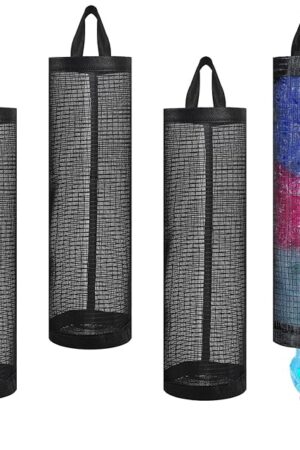 4 Pcs Plastic Bag Holder for Grocery Bags, Hanging Storage Bags Plastic Mesh Bags Dispenser Organizer Trash Bags Grocery Shopping Bag Holder for Home And Kitchen