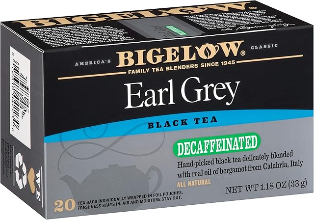 Bigelow Tea Decaffeinated Earl Grey Black Tea, Pack of 6 (120 Bags) | 20 Count Box per Pack | Decaf Tea