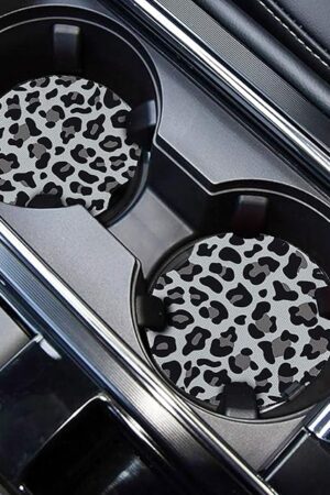 Cute Cup Holder Coasters for Car with Fingertip Grip, Auto Accessories for Women & Men,Pack of 2 (Snow Leopard)