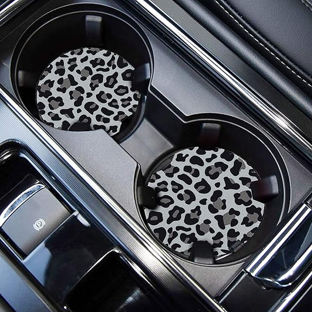 Cute Cup Holder Coasters for Car with Fingertip Grip, Auto Accessories for Women & Men,Pack of 2 (Snow Leopard)